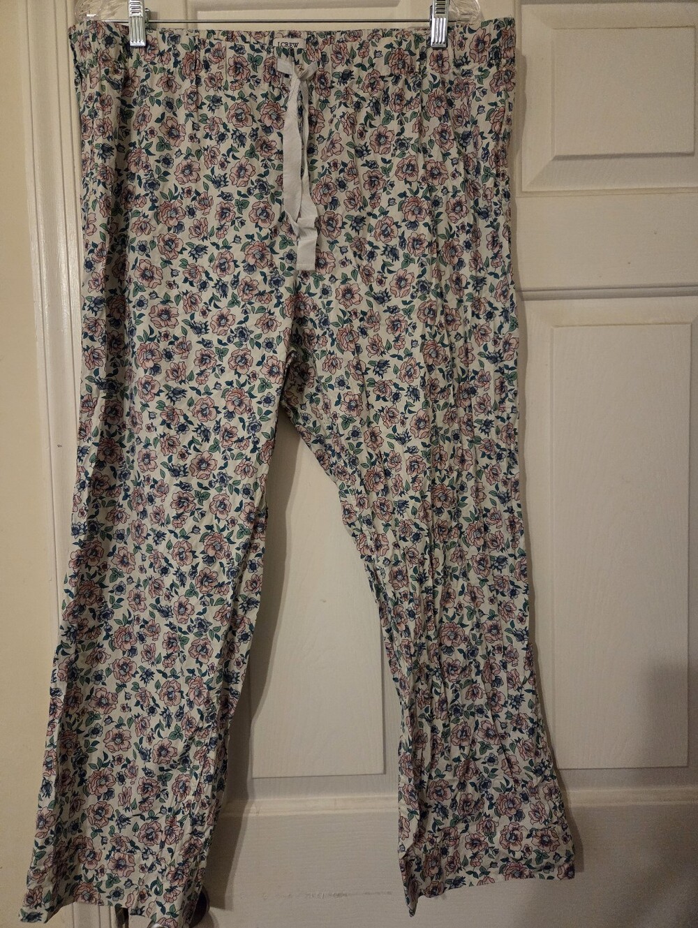 J. Crew Cream Floral Drawstring Lounge Pants with Pink & Blue Blossoms